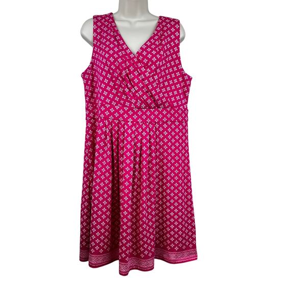 Lands' End Dress Fit & Flare Surplice Neck Sleeveless Azalea Pink PXL 16P - Picture 2 of 11